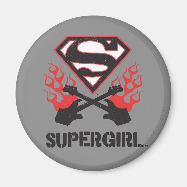 Supergirl Logo Black Flaming Guitars Magnet (Front)