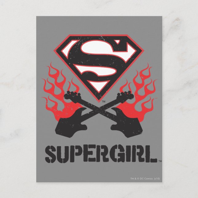 Supergirl Logo Black Flaming Guitars Postcard (Front)