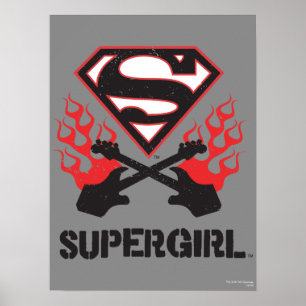 Supergirl Logo Black Flaming Guitars Poster