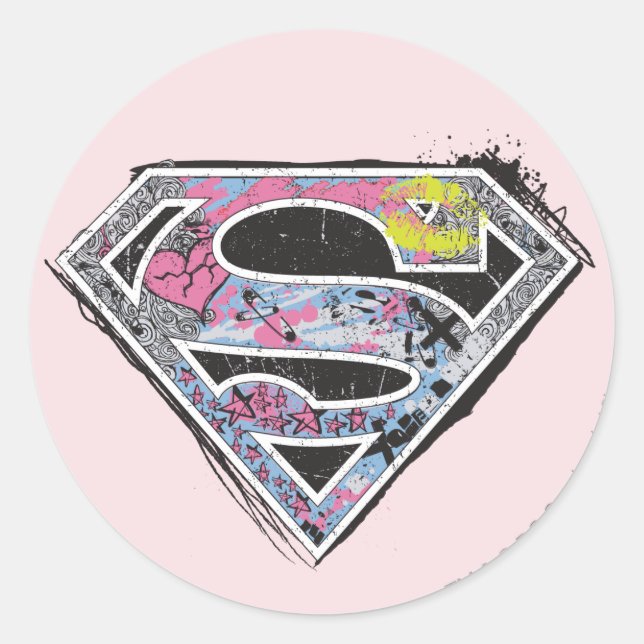 Supergirl Logo Collage Classic Round Sticker (Front)