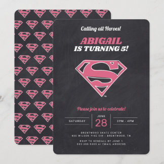 Supergirl Logo Girls Chalkboard Birthday Invitation