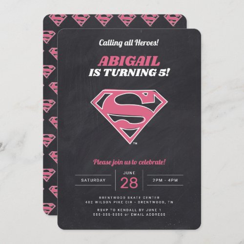 Supergirl Logo Girls Chalkboard Birthday Invitation