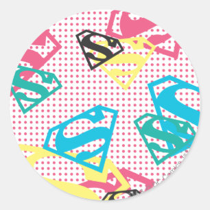 Supergirl Logo Pattern & Polka Dots Classic Round Sticker