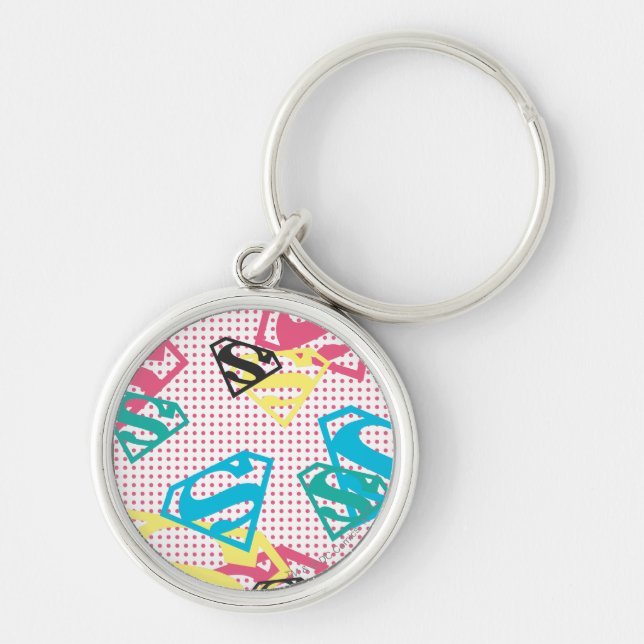 Supergirl Logo Pattern & Polka Dots Keychain (Front)