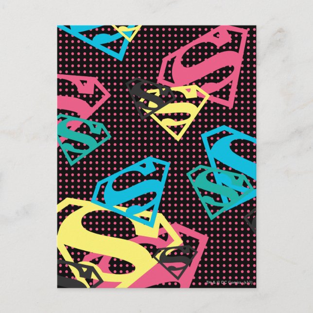 Supergirl Logo Pattern & Polka Dots Postcard (Front)