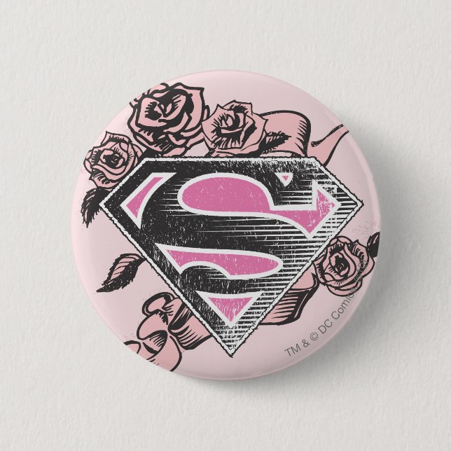 Supergirl Logo with Roses Pinback Button (Front)