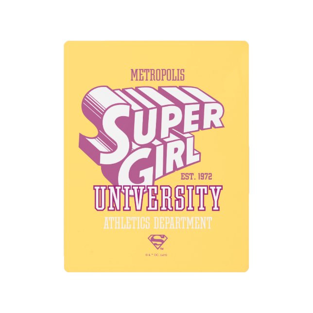 Supergirl Metropolis University Athletics Dept. Metal Print (Front)