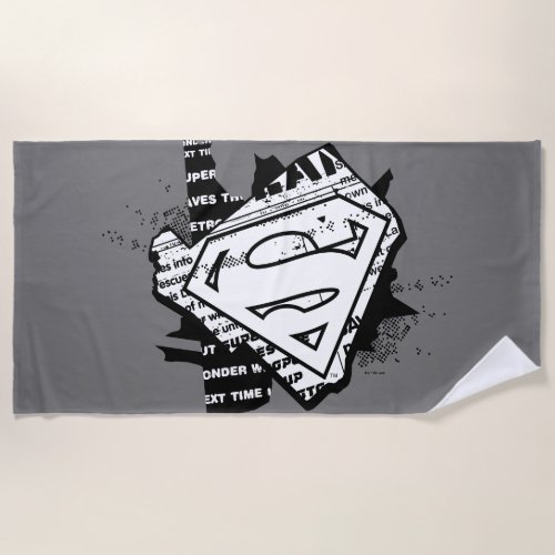 Supergirl Newsprint S_Shield Beach Towel