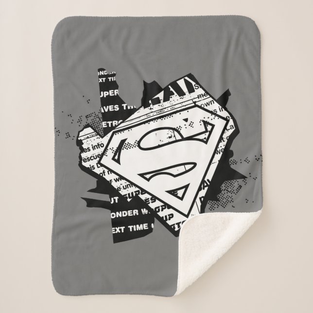 Supergirl Newsprint S-Shield Sherpa Blanket (Front)