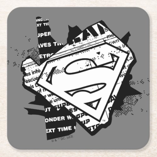 Supergirl Newsprint S_Shield Square Paper Coaster