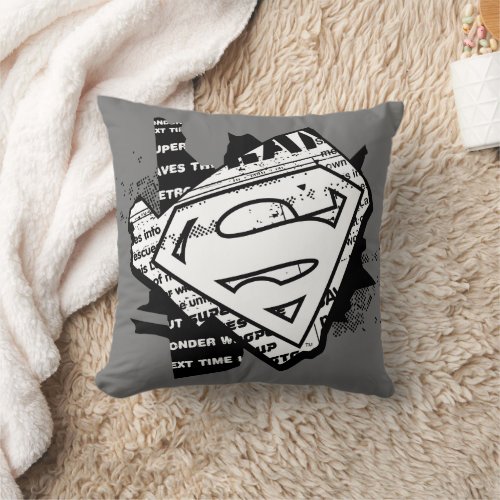 Supergirl Newsprint S_Shield Throw Pillow