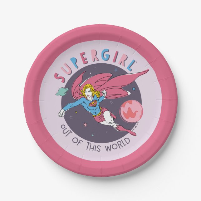 Supergirl Out of This World Retro Graphic Paper Plates (Front)