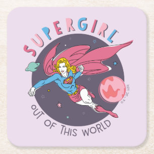 Supergirl Out of This World Retro Graphic Square Paper Coaster