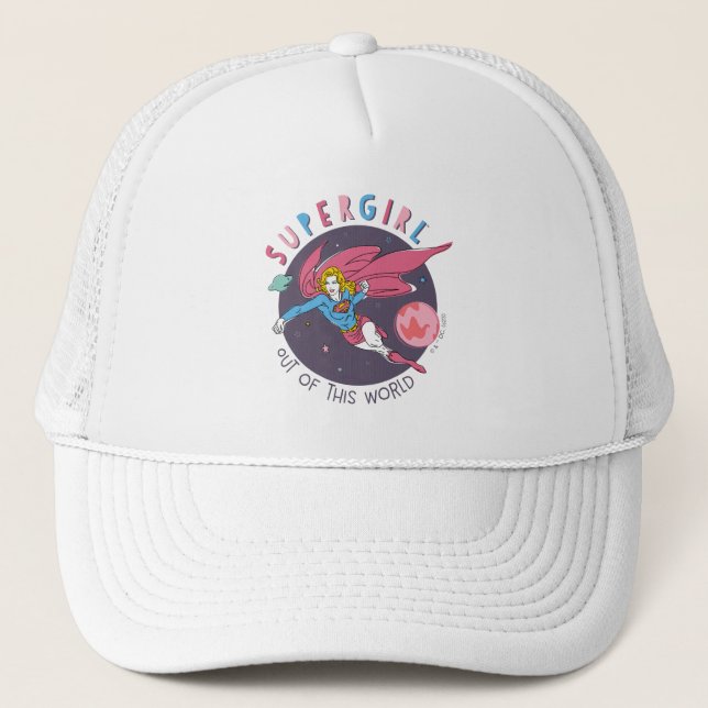 Supergirl Out of This World Retro Graphic Trucker Hat (Front)