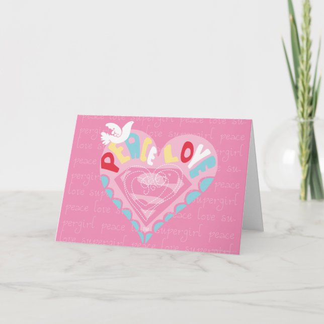 Supergirl Peace and Love Pink Holiday Card (Front)