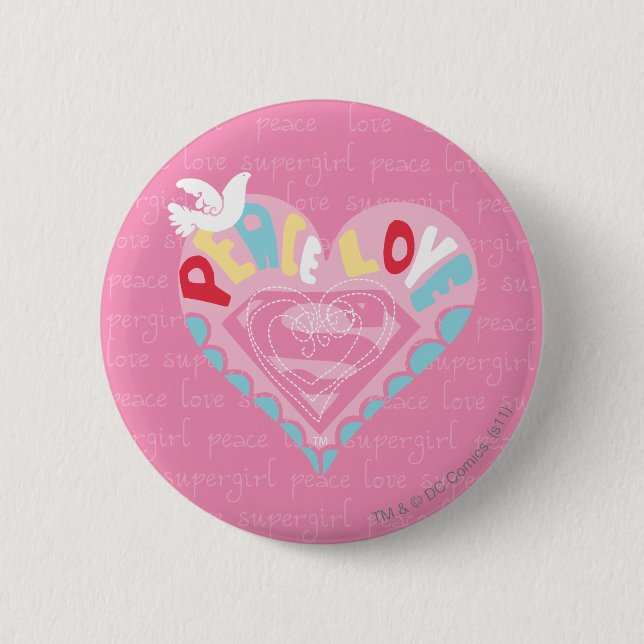 Supergirl Peace and Love Pink Pinback Button (Front)