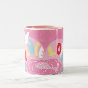 Supergirl Peace and Love Pink Two-Tone Coffee Mug