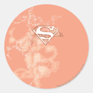 Supergirl Peach Floral Pattern Classic Round Sticker