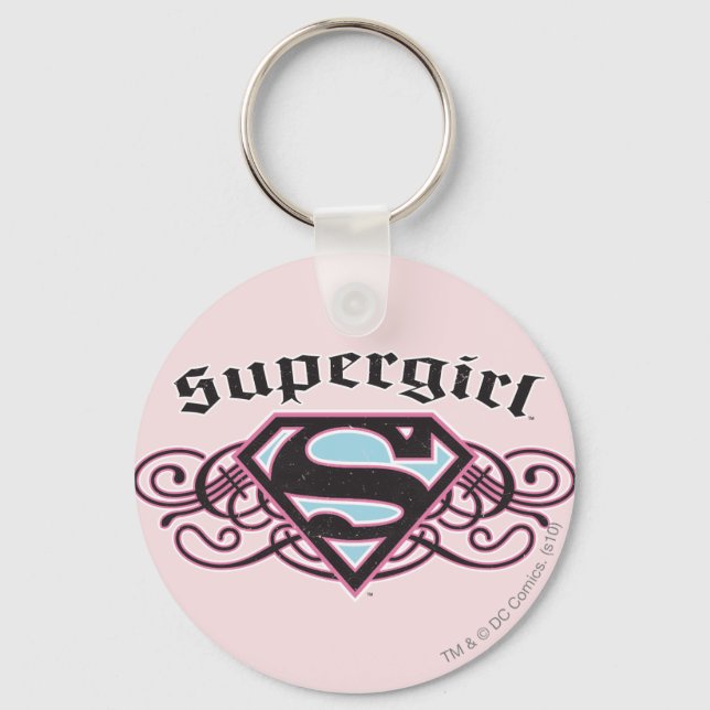 Supergirl Pin Strips Black and Pink Keychain (Front)