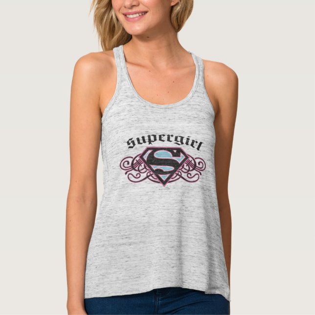 Supergirl Pin Strips Black and Pink Tank Top (Front)