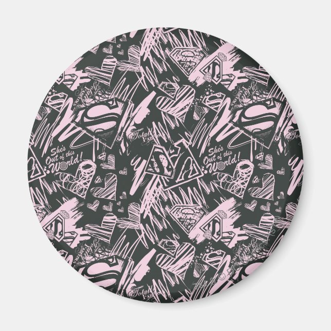 Supergirl Pink and Black Scribbles Magnet (Front)