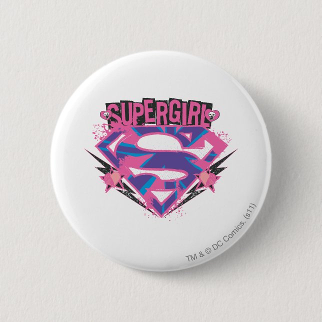 Supergirl Pink and Purple Grunge Logo Button (Front)