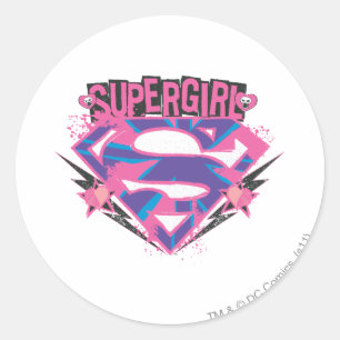 Supergirl Pink and Purple Grunge Logo Classic Round Sticker