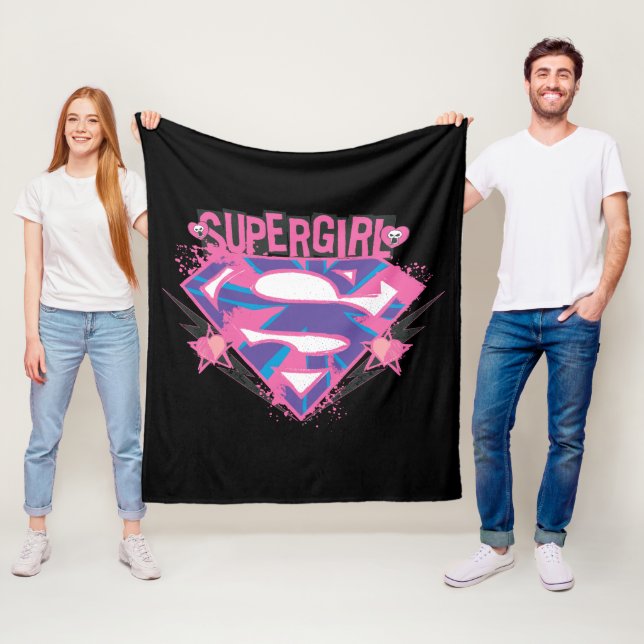 Supergirl Pink and Purple Grunge Logo Fleece Blanket (In Situ)