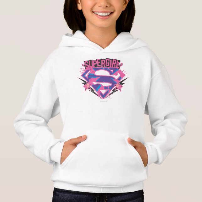 Supergirl Pink and Purple Grunge Logo Hoodie (Front)