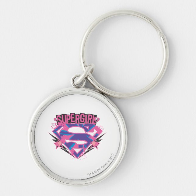 Supergirl Pink and Purple Grunge Logo Keychain (Front)