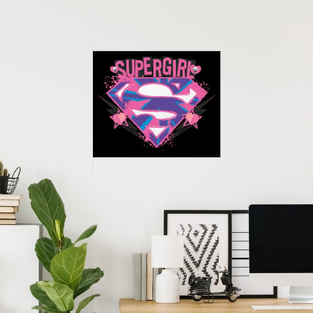 Supergirl Pink and Purple Grunge Logo Poster (Home Office)