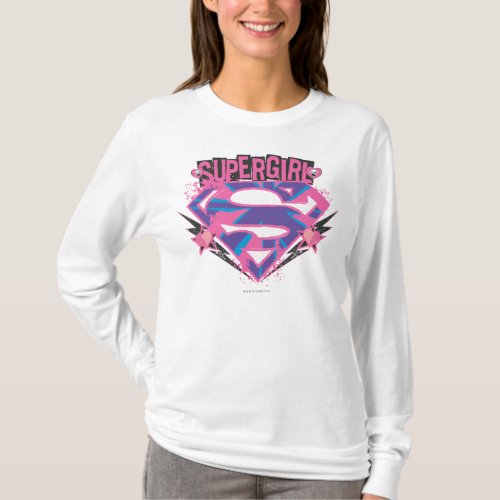 Supergirl Pink and Purple Grunge Logo T_Shirt