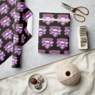 Supergirl Pink and Purple Grunge Logo Wrapping Paper