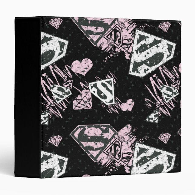 Supergirl Pink and White Logo Pattern 3 Ring Binder (Front/Spine)