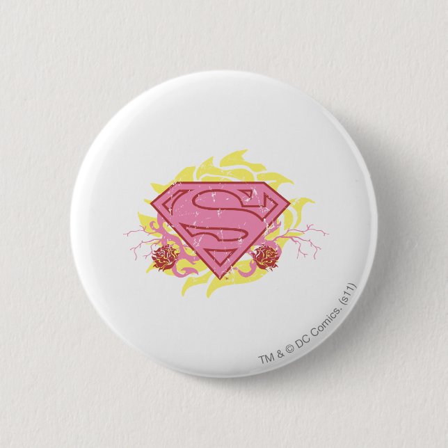 Supergirl Pink Flowers Button (Front)
