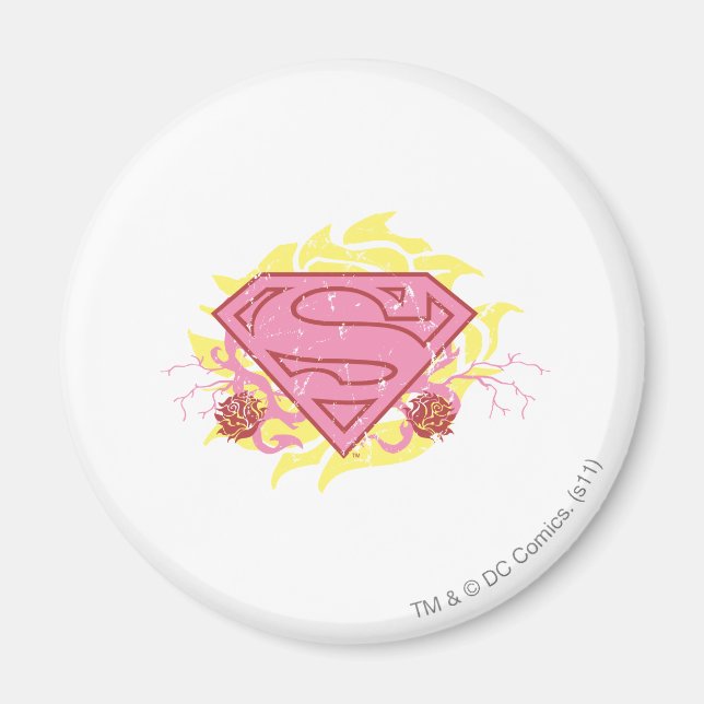 Supergirl Pink Flowers Magnet (Front)
