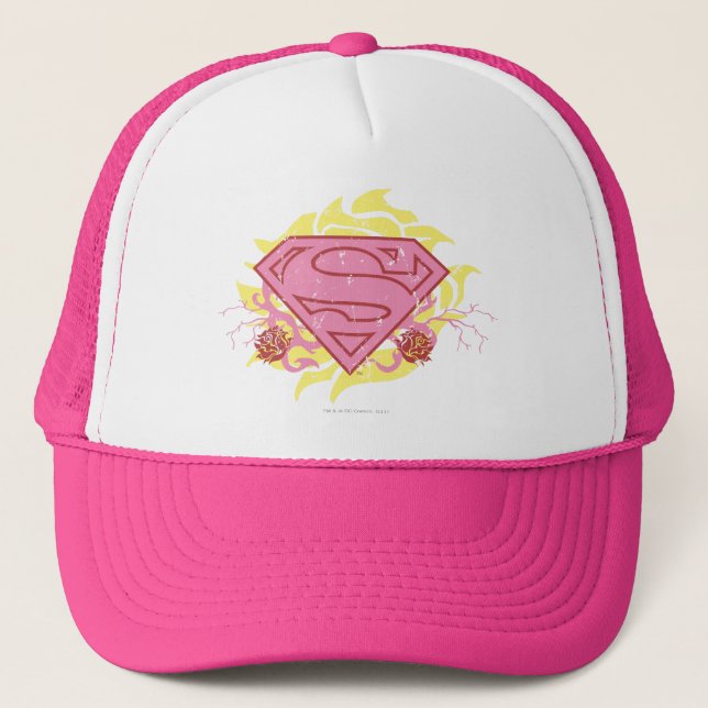 Supergirl Pink Flowers Trucker Hat (Front)