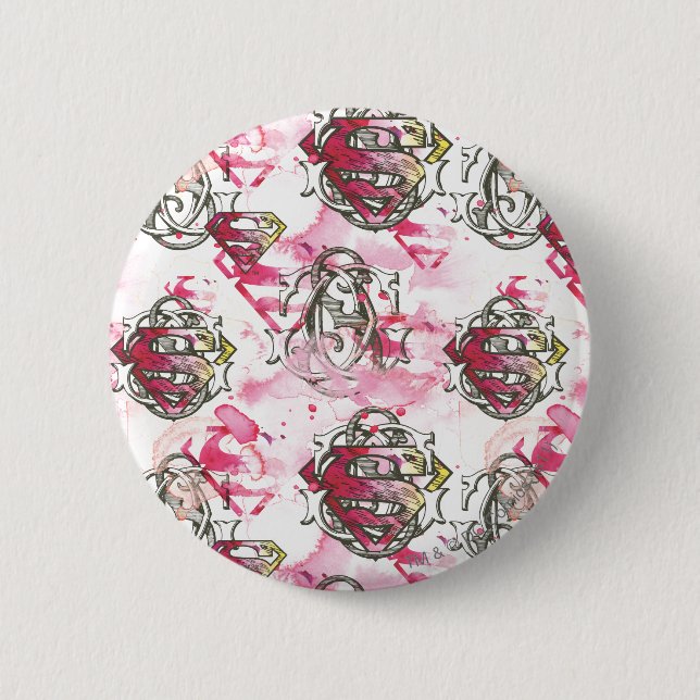Supergirl Pink Ink Pattern Button (Front)