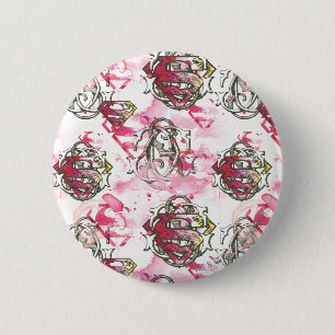 Supergirl Pink Ink Pattern Button