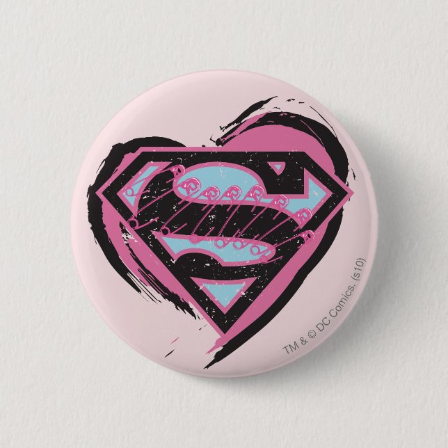Supergirl Pink Logo in Heart Pinback Button (Front)