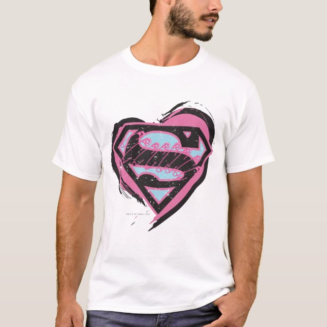 Supergirl Pink Logo in Heart T-Shirt (Front)