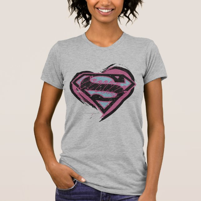 Supergirl Pink Logo in Heart T-Shirt (Front)