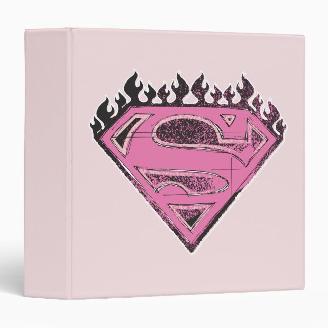 Supergirl Pink Logo with Flames 3 Ring Binder (Front/Spine)
