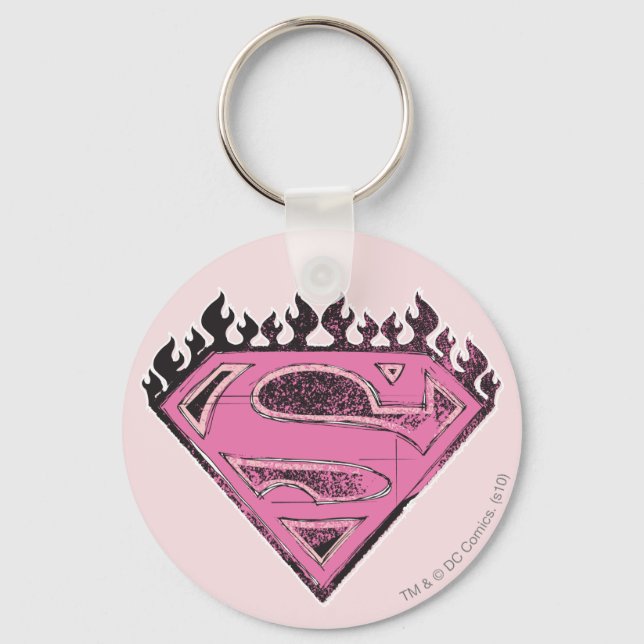 Supergirl Pink Logo with Flames Keychain (Front)