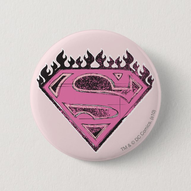 Supergirl Pink Logo with Flames Pinback Button (Front)