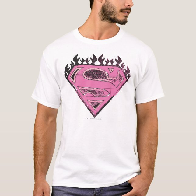 Supergirl Pink Logo with Flames T-Shirt (Front)