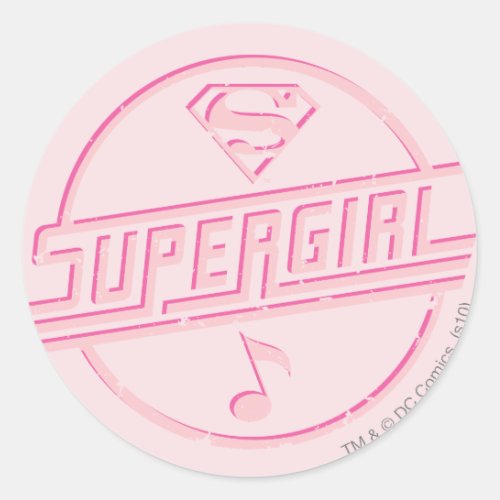 Supergirl Pink Music Note Classic Round Sticker