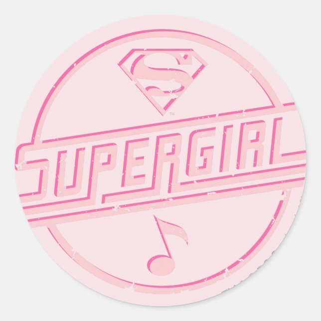 Supergirl Pink Music Note Classic Round Sticker (Front)