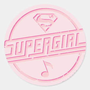 Supergirl Pink Music Note Classic Round Sticker