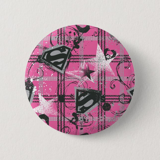 Supergirl Pink Splatter Square Pinback Button (Front)